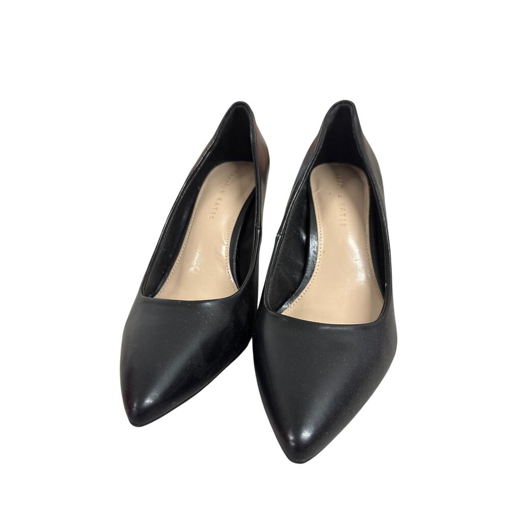 New Kelly & Katie 9.5 Misha Black Faux Leather Pointed Toe Slip On Heeled Pumps - Picture 2 of 6